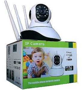 Câmera Ip Sem Fio 360° 3 Antenas Hd Wifi Visão Noturna Alarme