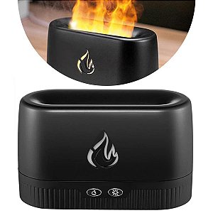 Difusor de Aromas Umidificador Efeito Chama Elétrico Ultrassônico Efeitos Cores LED Aromaterapia Silencioso (Preto)