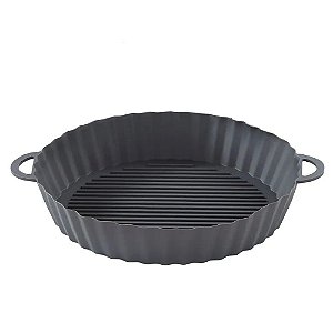 Forma Cesta de Silicone Para Air Fryer Reutilizável Antiaderente Com Alça (Cores Variadas)