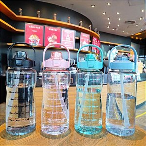 Garrafa Água 2l com Canudo Motivacional Livre de BPA e Reutilizável para Esportes