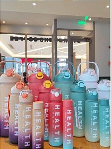 Kit 4 Garrafas De Água Squeeze Mini Galão 3,3 Litros, 1,5 Litros, 700ML E 300ML Garrafinha Motivacional Com Adesivos 3D