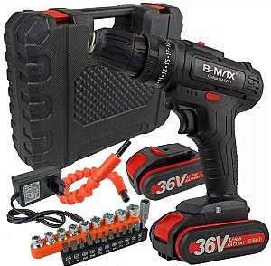 Furadeira e Parafusadeira Portátil com 2 baterias 36V + Kit Maleta com Acessórios - Bivolt