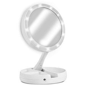 Espelho Facial de Camarim Led Articulável Com Aumento 10x para Maquiagem Barbear Portátil