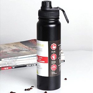 Garrafa de Água Térmica Inox Esportiva Academia Isolada a Vácuo Aço Inox 800ml (Preto)