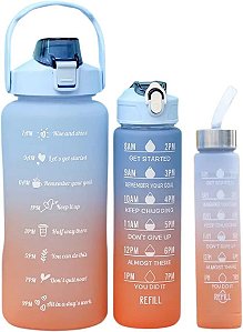 Kit 3 Garrafa De Água Squeeze Galão 2l Litros Motivacional Academia Colorida Antivazamento 3D Tie Dye Frases Português
