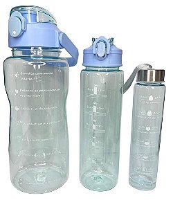 Kit 3 Garrafa De Água Squeeze Galão 2l Litros Motivacional Academia Transparente Antivazamento 3D Tie Dye Frases Portugu