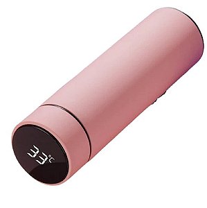 Garrafa Térmica Inox A Vácuo Termômetro Display Led 500 ML Cor:Rosa