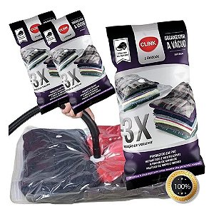 Kit 03 Sacos à Vácuo Cobertor Roupa Edredom 70 x 110 cm Clink