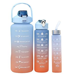 Kit 3 Garrafa De Água Squeeze Galão 2l Litros Motivacional Academia Colorida Antivazamento 3D Tie Dye Frases Português (