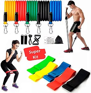 Kit 5 Mini Band + Kit 11 Elastico Extensor Treino Em Casa Exercícios Malhar Musculação Fisioterapia