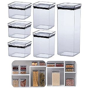 Kit 6 Potes Tampa Hermético Porta Alimentos Mantimentos Armário Cozinha - Paramount