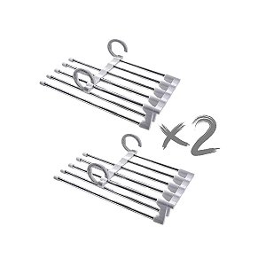 Kit com 2 Cabides Multifuncional para Calças de Inox com 5 Divisórias Branco Clink CK5151