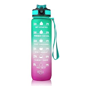 Garrafa de água motivacional de 1L com canudo e marcador de tempo Flip Top Garrafa esportiva à prova de vazamento