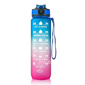Garrafa de água motivacional de 1L com canudo e marcador de tempo Flip Top Garrafa esportiva à prova de vazamento