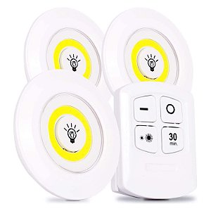 Luminária 3 Lâmpadas de Led Spot Branco frio 6500k Sem Fio Com Controle Remoto Sem fio e Fita Dupla Face