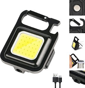 Mini Lanterna Multifuncional Cob, 4 modos de luzes Carregamento USB Lanterna Magnética à prova D'Água com Suporte Dobráv