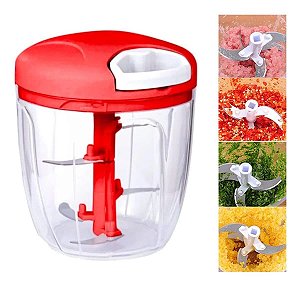 Processador Alimento Manual Grande 5 Lâminas Inox 900ml (VERMELHO)
