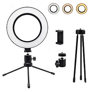 Ring Light Iluminador Anel Luz 16cm 6 Polegadas Com Tripé de Mesa Kanko