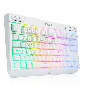 Teclado Gamer Semi Mecânico TKL Led Rgb Multimídia Anti Ghosting Abnt2 Usb para Pc Notebook Mac (Branco)