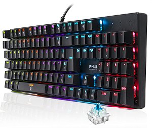 Teclado Mecânico Gamer Switch Blue Led Rgb 7 Cores Rainbow 12 Funções Anti Ghosting Abnt2 Usb para Pc Computador Noteboo