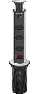 Torre De Tomadas Multiplug com 3 tomadas Usb + Usb C de Embutir Mesa Bancada escritorio