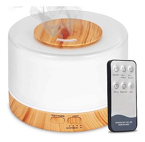 Umidificador Aromatizador De Ar Purificador Luminária Led Rgb 7 Cores com Controle Remoto (Madeira)