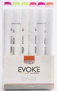 Marcador Artístico BRW Evoke Dual Marker com 6 Cores Neon - DM0605