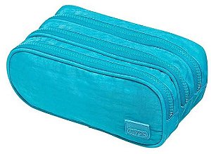 Estojo Nylon 3 Zíperes Verde Água BRW - ET0141