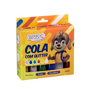 COLA COLORIDA COM GLITTER 25GR C/6 UN - (AZ, BCO, DOURADO, PRATA, VD, VM)  BRW CO6025