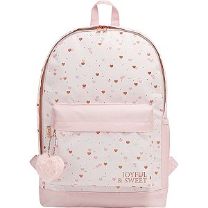 Mochila de Costas Académie Corações Metalizados com detalhes Rosé TILIBRA 339041