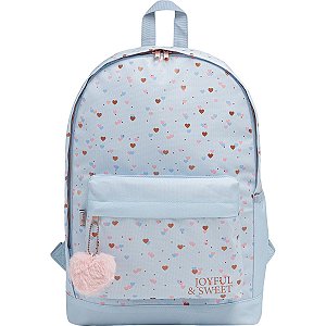 Mochila de Costas Académie Coração Metalizado Azul com detalhes Rosé TILIBRA 347809
