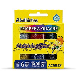 Tinta Guache 15ml 6 Cores com Glitter - Acrilex 02001A