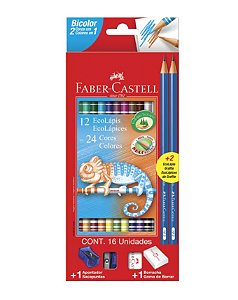 Lápis de Cor EcoLápis Redondo 24 Cores (12 Lápis Bicolor) Faber-Castell 120612+2N