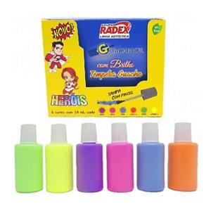 Tinta Guache com Tampa Pincel- Com Brilho e Cores Neon - Radex 019275