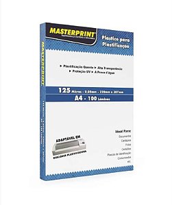 PLASTICO PARA PLASTIFICACAO A4 C/100 - 329010001 - 220X307 - UN - MASTERPRINT