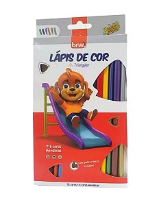 Lápis de Cor Escolar Triangular Com 12 Cores + 6 Cores Metálicas BRW LP0326