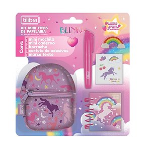 Kit Mini Itens de Papelaria Unicórnio - Blister com 5 Unidades - Tilibra - 390747