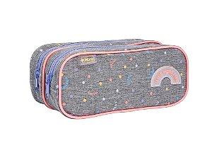 Estojo Duplo Grande Académie Dots Cinza - Tilibra - 348562