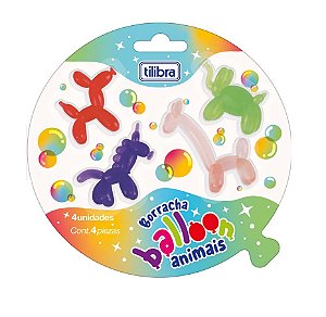 Borracha Balloon Animais - Blister com 4 Unidades - Tilibra 390691