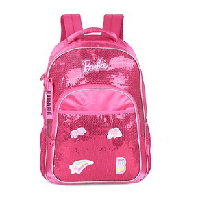 Mochila de Costas Média Juvenil Cetim Paetê Barbie