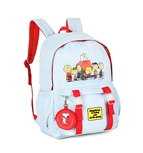 Mochila De Costas Porta Moedas Juvenil Snoopy Cor Azul