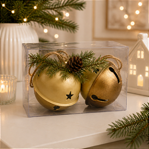 Conjunto 2 Bolas Guizo Natal Premium Ouro Velho 8cm