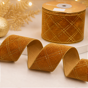 Fita Aramada Natalina Veludo Caramelo Florarte 6,3cm x 9,14m