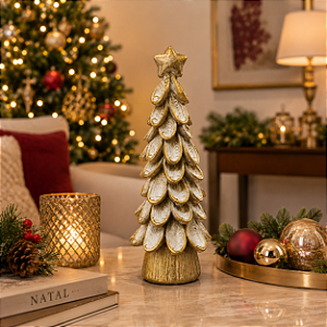 Pinheiro De Natal Nevado Dourado 21cm Decoração