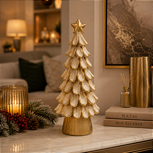 Enfeite Pinheiro De Natal Nevado Dourado 26cm Decoração
