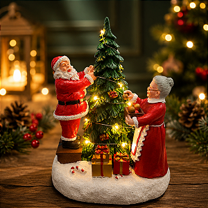 Cenário Natalino 21 cm Decorativo Mamãe E Papai Noel Com Led