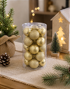 Kit 20 Bolas De Natal 6cm Douradas Mistas Com Glitter