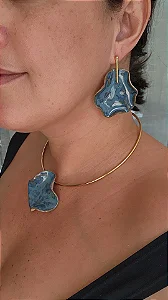 Conjunto biojoias orgânica azul onda