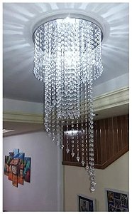Lustre Cristal Acrílico Espiral 75cm Base 40cm P 1 Lâmpada