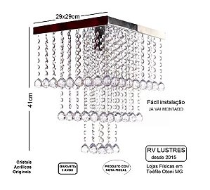 Lustre Cristais Acr 40cm Comp.inox Espelhado para sala